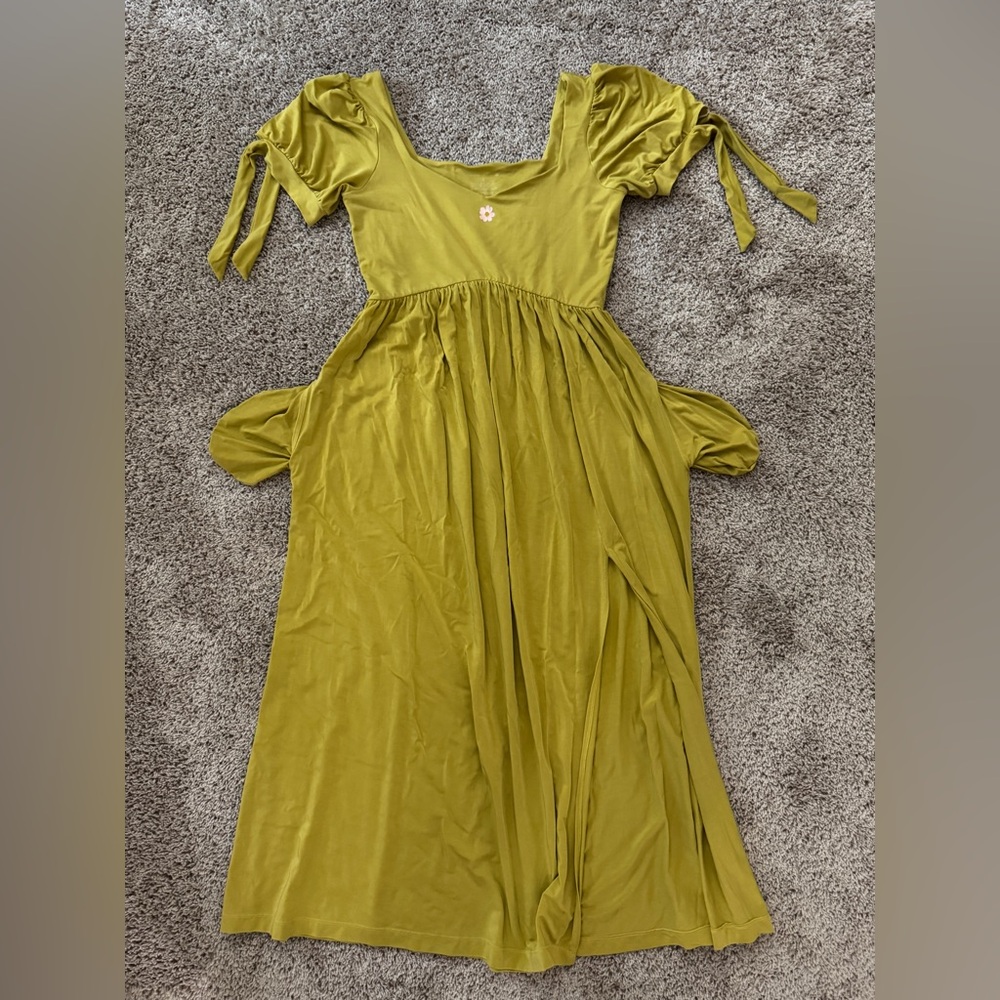 🦋 Purusha People Marguerite Daisy Dress 🌼 Medium Yellow Full Length Tie Sleeves - Picture 3 of 12